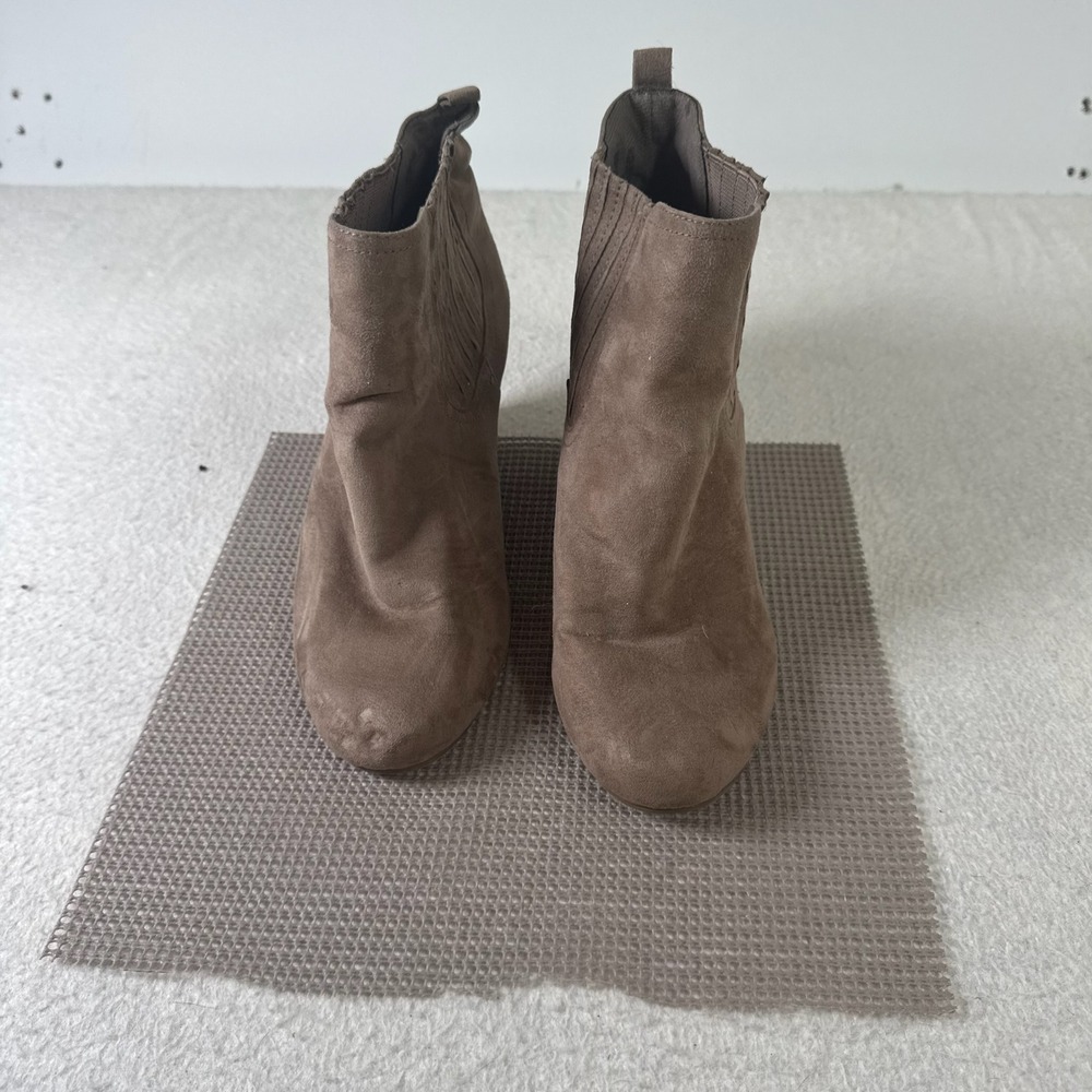 Unbranded Wedge Ankle Boots Womens 11 Taupe Good Faux Suede Elastic Goring
